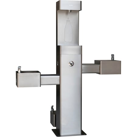 Global Industrial Outdoor Bottle Filler & Bi-Level Fountain w/ Pet Station & Filter, Stainless 761221F